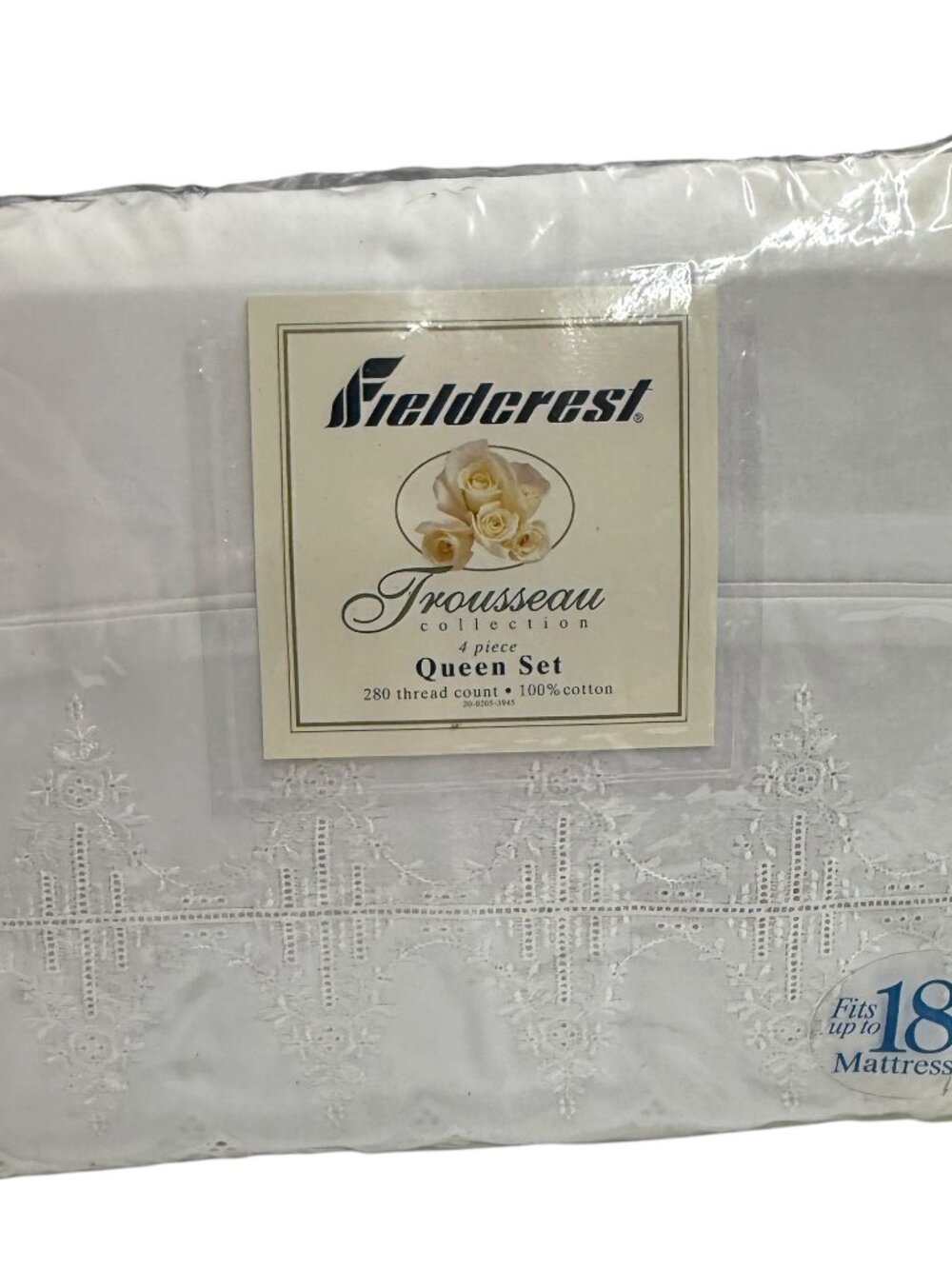 New Fieldcrest Trousseau Collection 4 piece Queen DuBois White Sheet Set